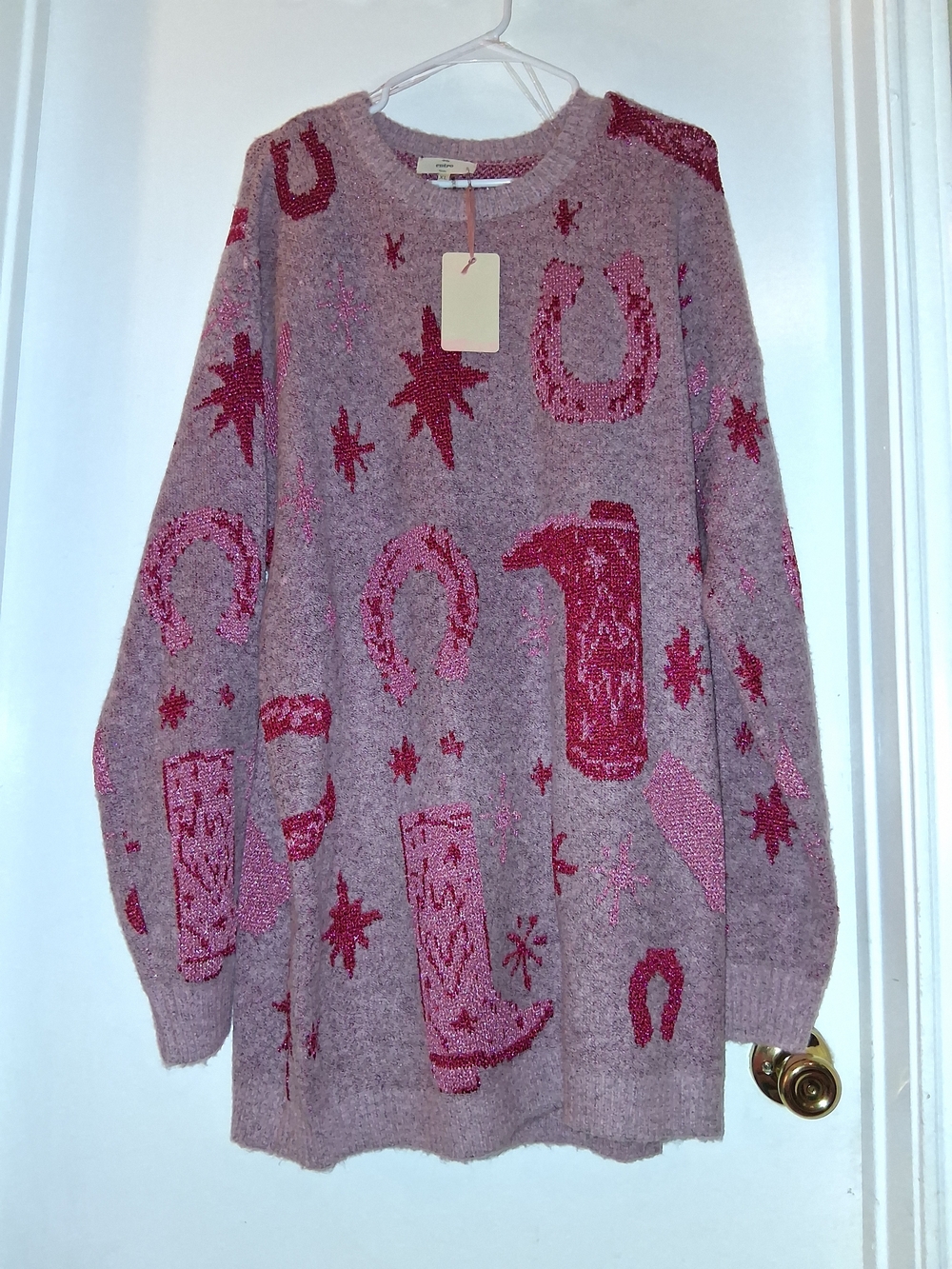 entro Pink & Magenta Western Motif Knit Sweater